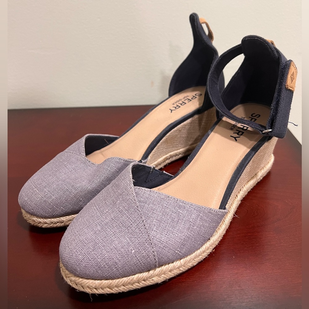Sperry Women's Valencia Platform Navy Blue Espadrille Wedge Sandals, FLAW, 9.5